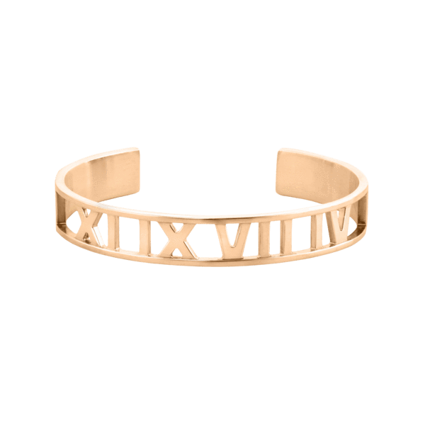 Personalized Cut Out Cuff | Roman Numeral Bracelet for Her | Capsul Jewelry 14K Gold / Rose Gold