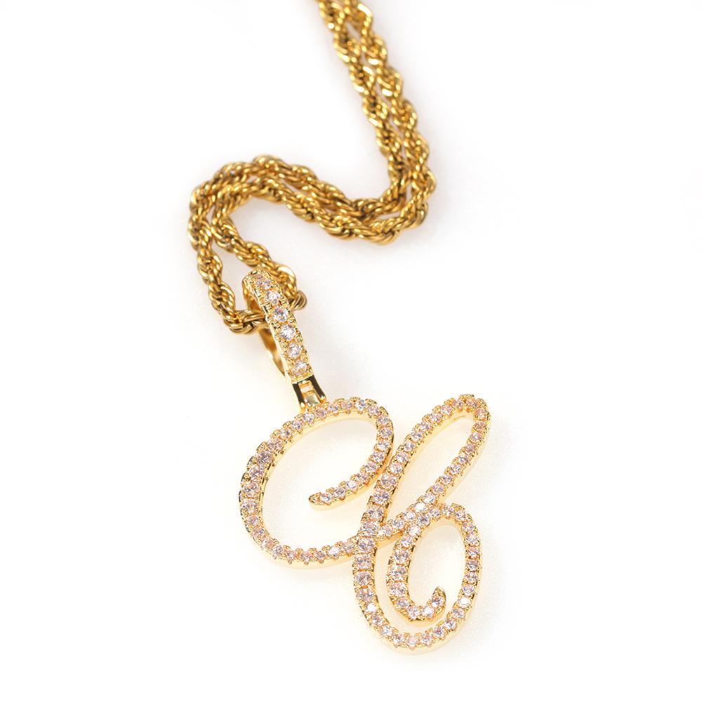 Bling CZ Diamond Cursive Initial Necklace - Capsul