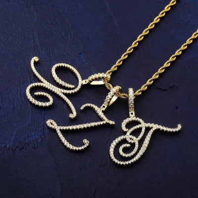 Bling CZ Diamond Cursive Initial Necklace - Capsul