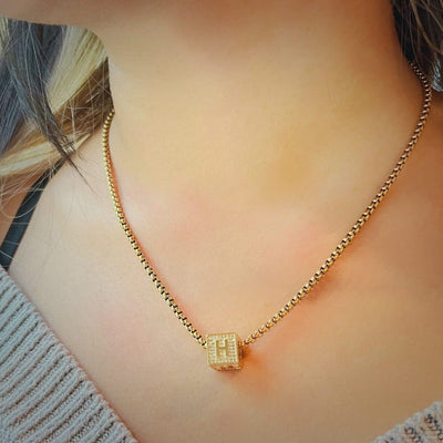 Iced Cube Initial Necklace with 20" - 24" Chain - Capsul