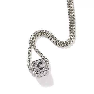 Iced Cube Initial Necklace with 20" - 24" Chain - Capsul
