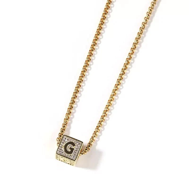Iced Cube Initial Necklace with 20" - 24" Chain - Capsul