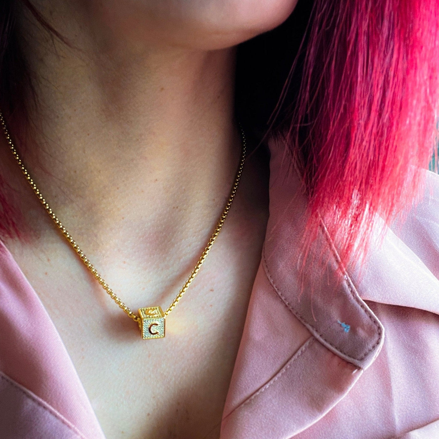 Iced Cube Initial Necklace with 20" - 24" Chain - Capsul