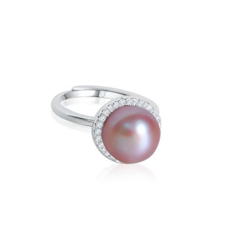 10mm Sterling Silver Diamond and Pearl Cocktail Ring - Capsul