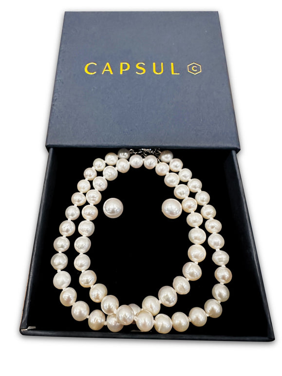 Classic Freshwater Pearl Necklace and Earrings Gift Set - Capsul