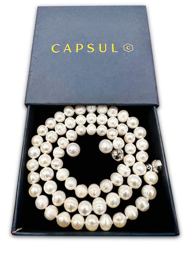 Classic Freshwater Pearl Necklace with Magnetic Clasp and pearl studs gift Set - Capsul