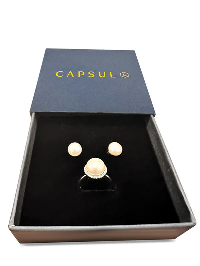 Classic Freshwater Pearl Ring and Earrings Set - Capsul