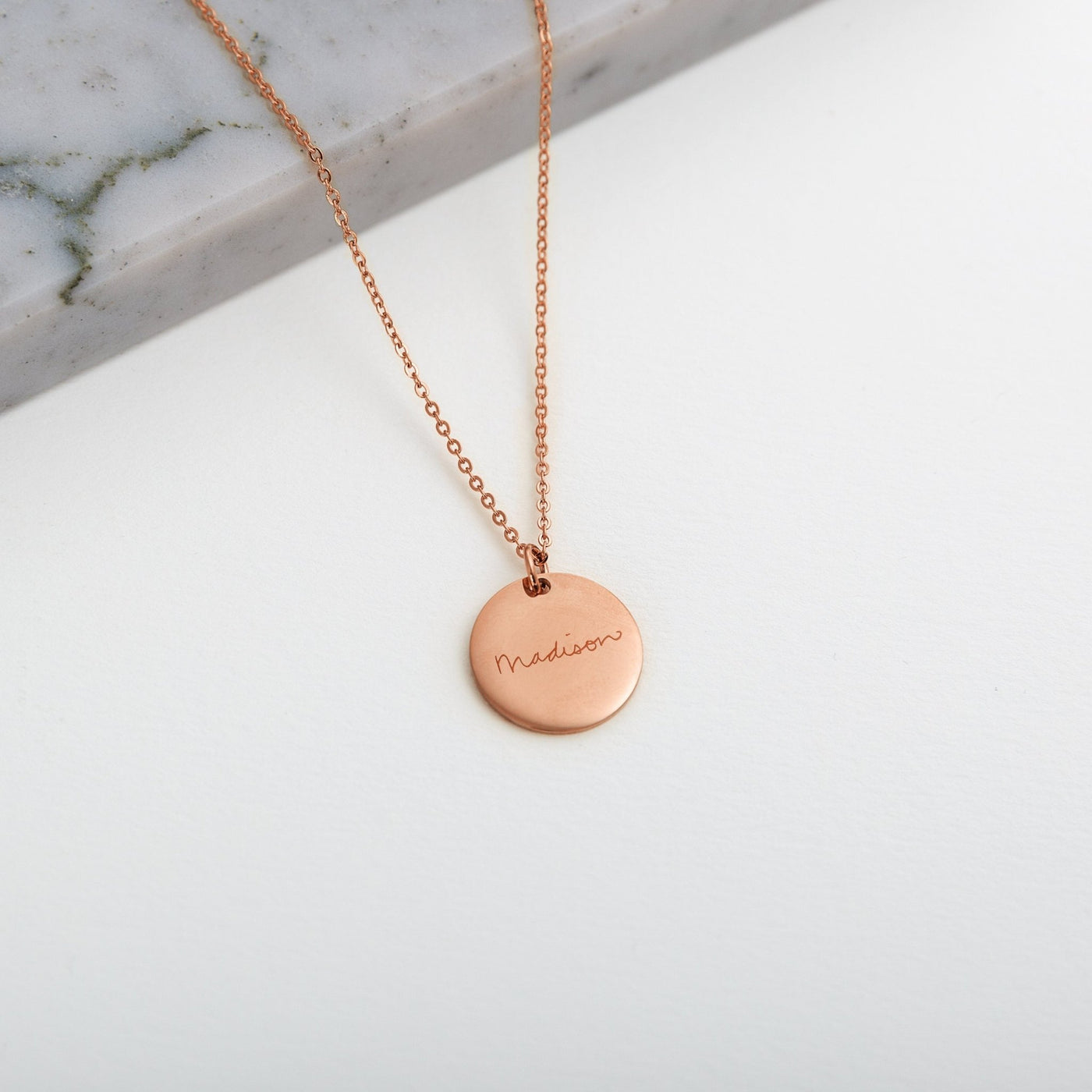 Family Circle Name Necklace - Rose Gold Paperclip Chain by Talisa