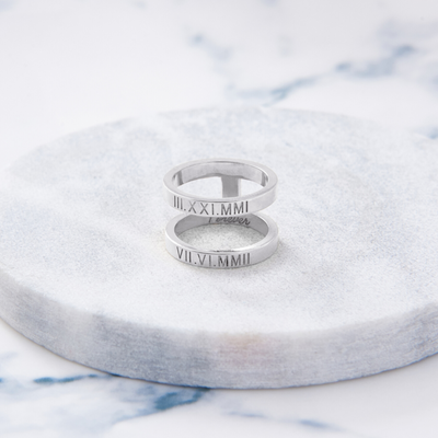 Custom Thin Double Ring (Roman Numeral/Silver) from Capsul Jewelry